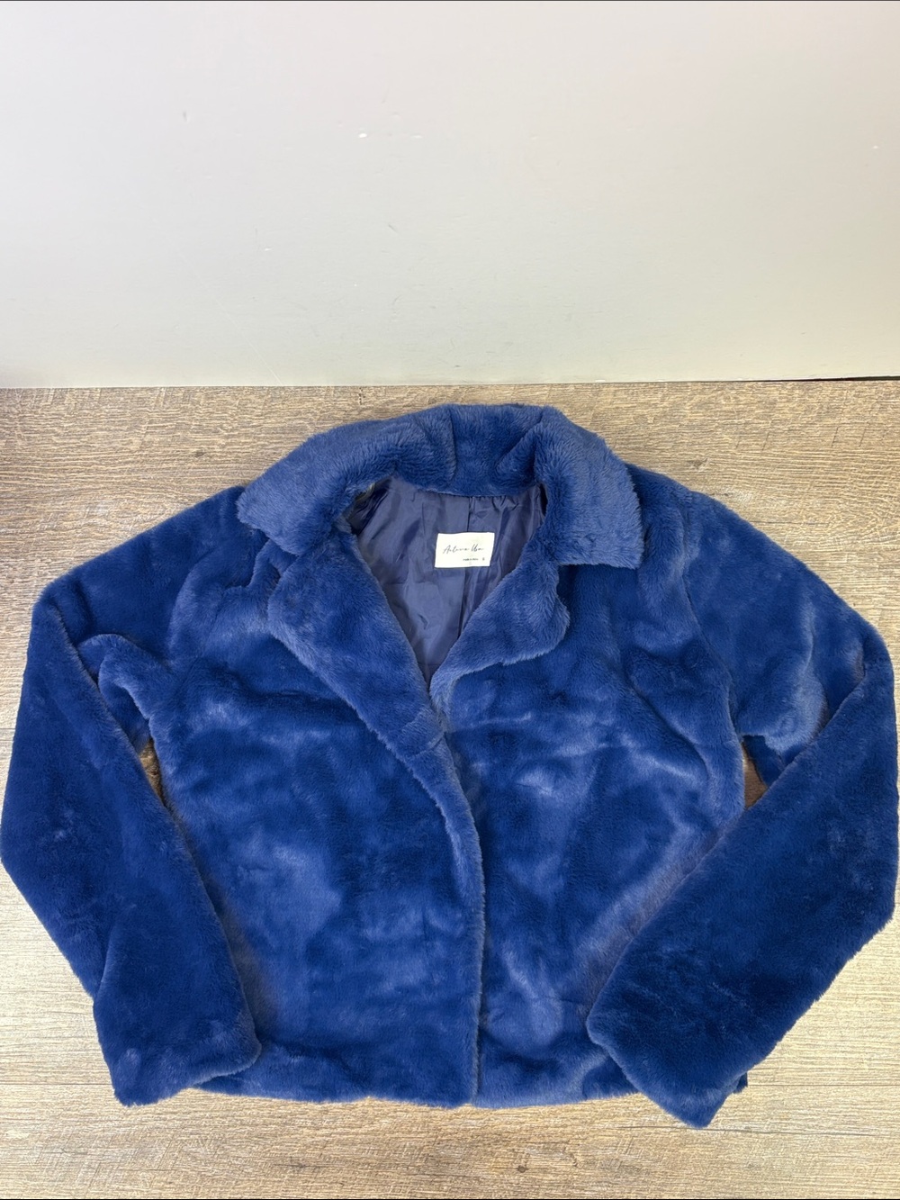 Active USA Cobalt Blue Faux Fur Jacket Coat Size Small